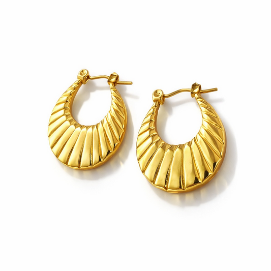 NIHIRAS Aurelia Ribbed Gold Hoops