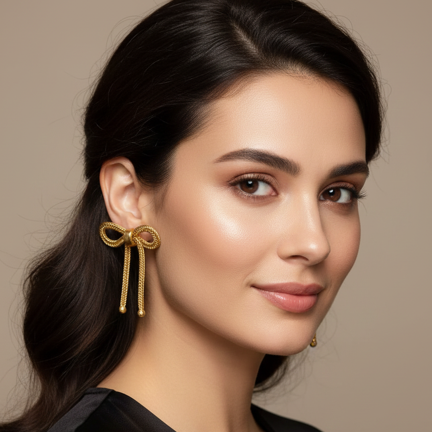 Bow Golden Brass Earrings