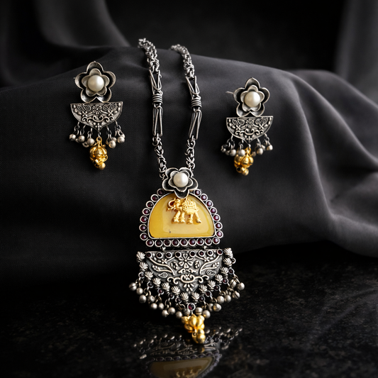 Yellow Monalisa Stone Fusion Necklace set