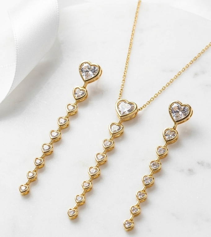Heart Hanging Diamond Necklace Sets